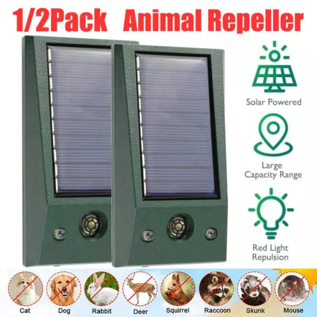 1/2PCS Animal Repeller Ultrasonic Solar Power Outdoor Pest Cat Mice Deer Sensor