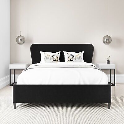 Dark Grey Velvet King Size Ottoman Bed with Mid-Century Styling - Margot MAG004 2