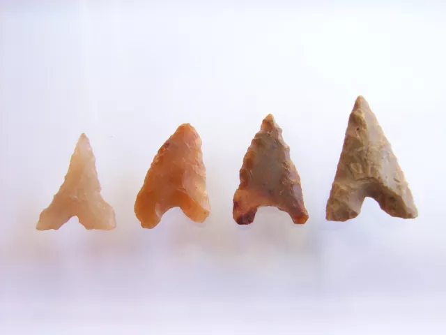 4 Ancient Neolithic Flint Arrowheads, Stone Age,  VERY RARE !