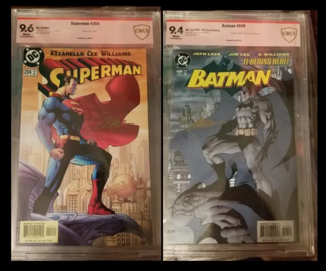 Batman #608 (9.4 Cbcs) 2Nd Print& Superman #204 (9.6 Cbcs) Jim Lee Signed Cgc