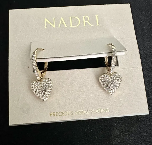 Nadri  Crystal Pave Heart  Earrings Gold Tone/ Lever back