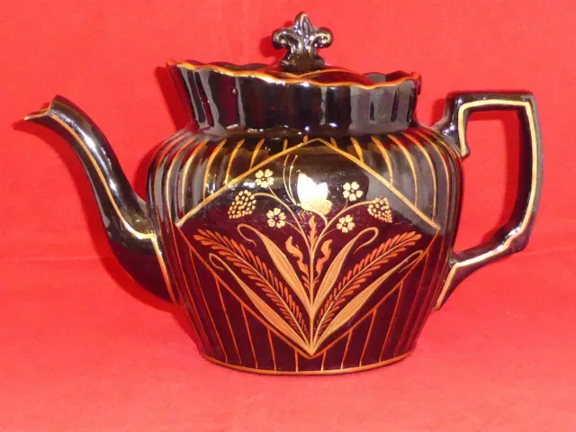 Gorgeous Antique Victorian Blackware or Jackfield Teapot with Gilded Butterflies