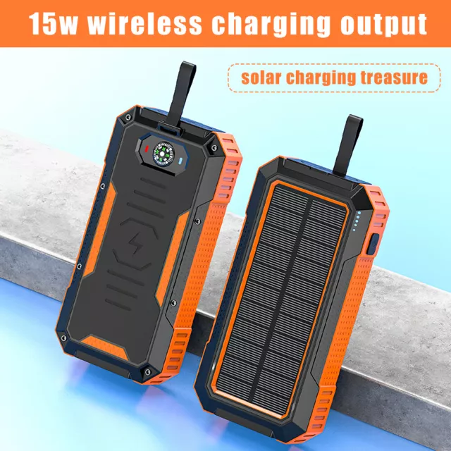 Solar Powerbank 30000mAh Tragbar Externer Batterie Drahtlos Schnell Ladegerät 3