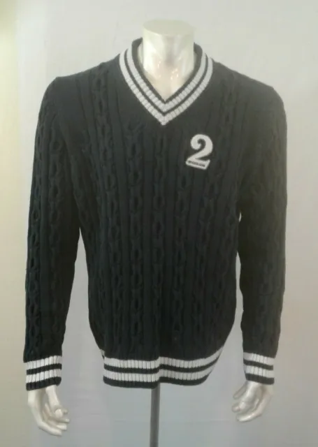 McGregor Blue Long Sleeve V Neck Cable Knit Cotton Men's Sweater Size XL