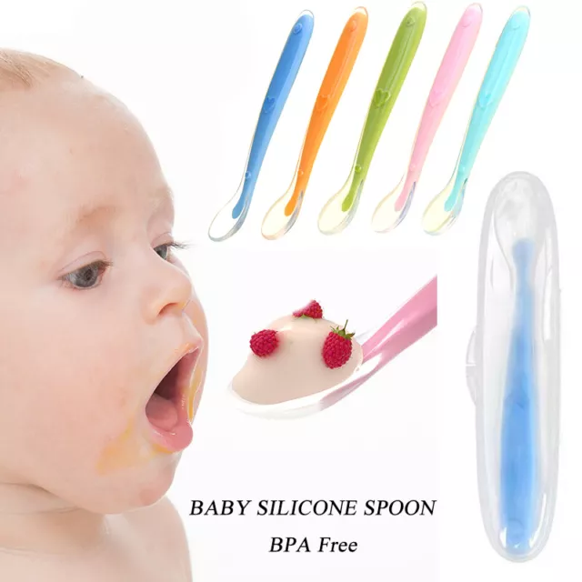 Cubiertos para niños bebé sensor de temperatura cuchara de silicona niño pequeño Foodfeed ▽