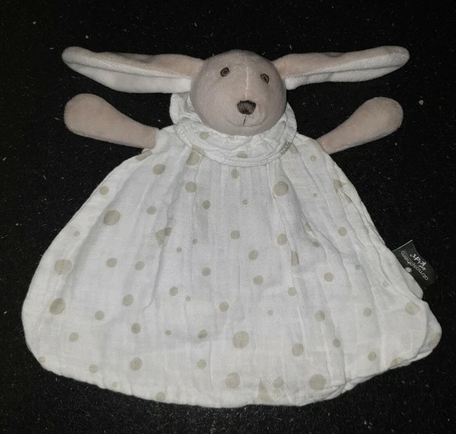 NEUF * Doudou Plat Lapin Beige Gris blanc Atmosphera For Kids Lange Tissu Pois