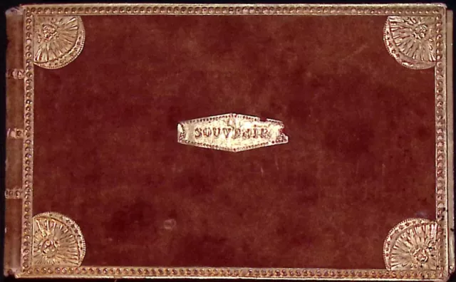 1840: Souveir Kassette mit farbig. Lithos und Perlen/Samtstickereeien.