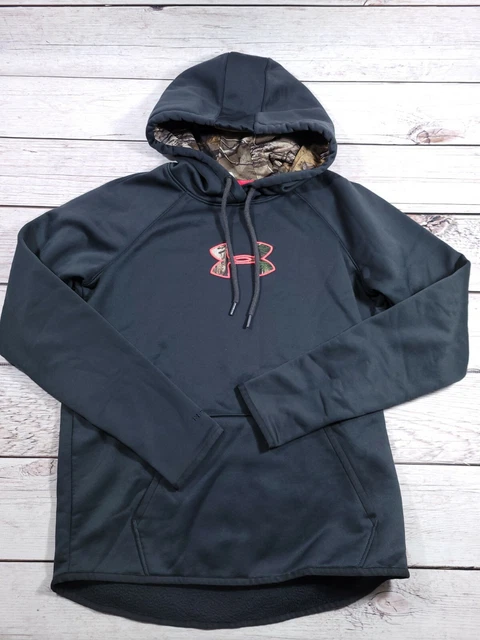 Under Armour Womens Hoodie Sweatshirt Small Black Pull Over Logo camo C2