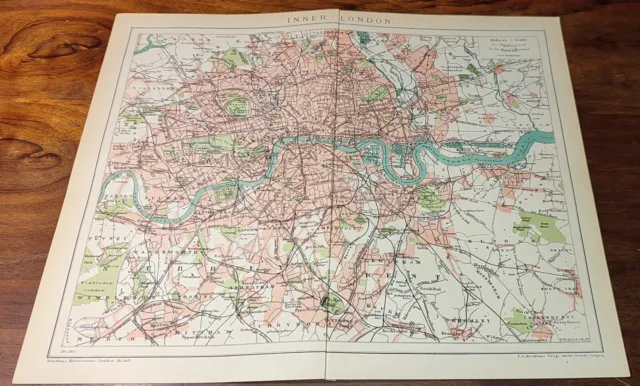 historische Stadtkarte/Stadtplan 1898 " Inner London " original