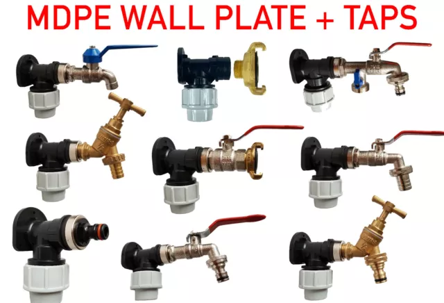 20mm/ 25mm MDPE COMPRESSION WALL Flange Plate Kit for BLUE WATER PIPE with TAPS