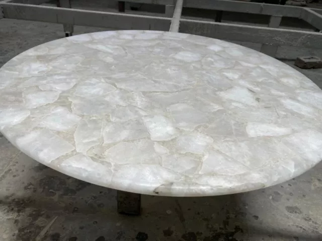 White Quartz Gemstone Resin Art Coffee Table Top Round Marble Hallway Side Table