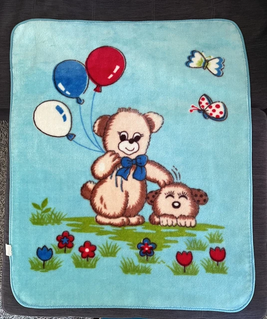 VINTAGE KOREAN MINK Baby Blanket Bear Puppy Balloons Butterfly Kawaii
