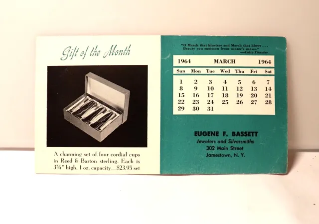 Vintage '64 Eugene Bassett Jeweler Silversmith Ink Blotter Reed & Barton Gift Ad