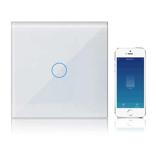 Interrupteur Connecté WiFi, Interrupteur Mural Intelligent, Interrupteur  Mural WiFi de Lumière Sans Neutre Commande Vocale compatible avec Smart  Life Alexa Google Home, 1 Gang 