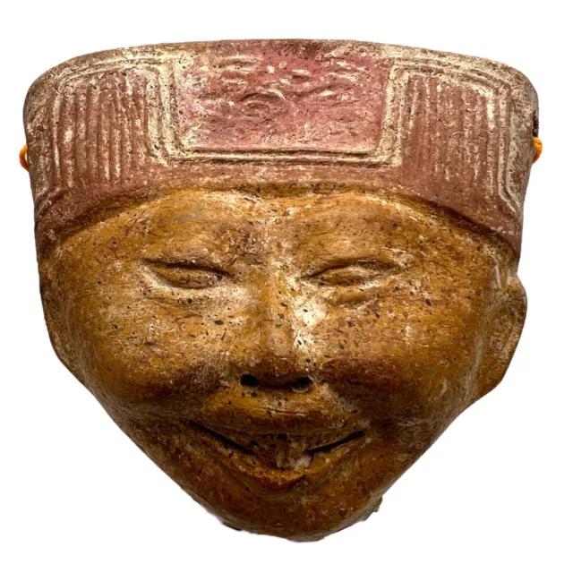 Aztec Mayan Mexico Terracotta Orange Clay Pottery Wall Hanging Mask 6.5in