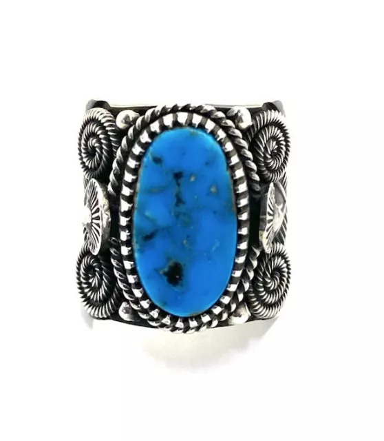 Native American Sterling Silver Navajo Handmade Turquoise Ring SZ  8