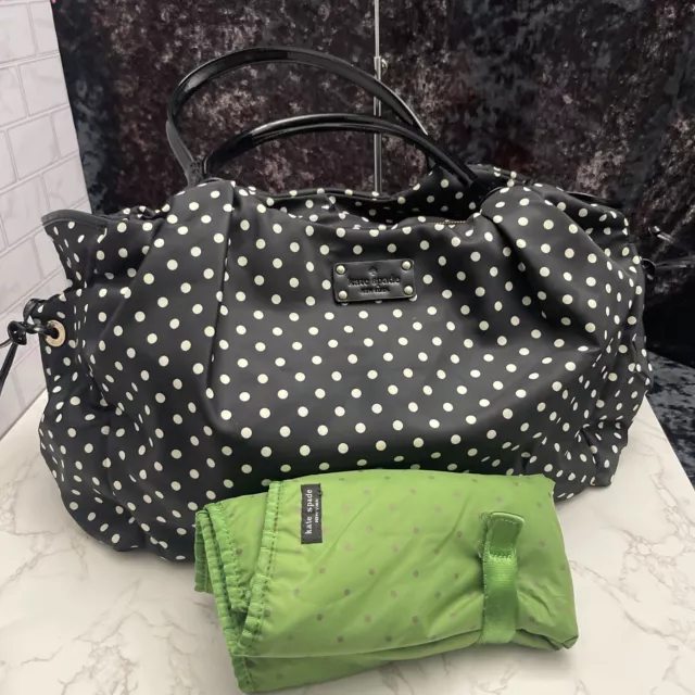 Kate Spade Nylon Stevie Black White Polka Dot Large Diaper Bag Stroller Attach