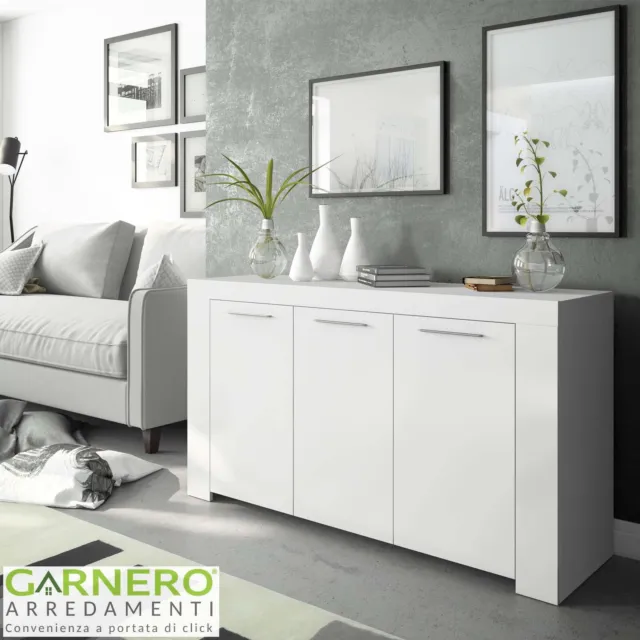 Credenza CRETA moderna mobile madia bianco opaco 3 ante design salotto soggiorno