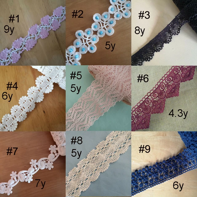 4-9 y 1.25"-3"W Cotton Crochet Lace Pink,White,Dark Blue,Purplish Red Navy zhm27