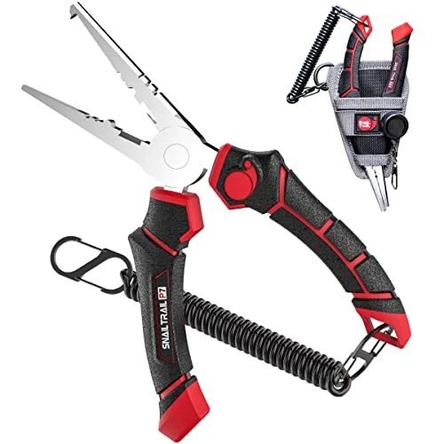SNAIL TRAIL 7'' Split Ring Saltwater Fishing Pliers with Sheath & Lanyard, Ho...