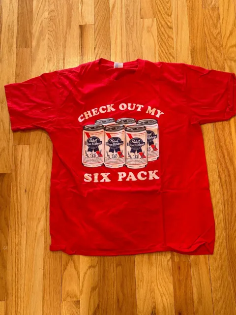 Pabst Blue Ribbon PBR Check Out My Six Pack Graphic T-Shirt Size Large
