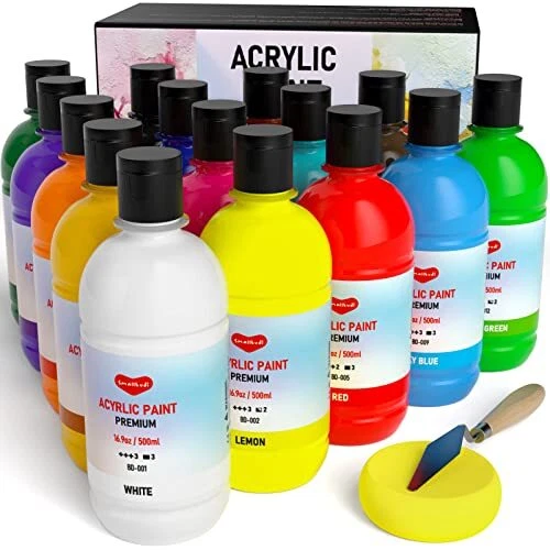 15 COLORS LARGE Acrylic Paint Set (16.9 oz,500 ml), Art Painting Bulk