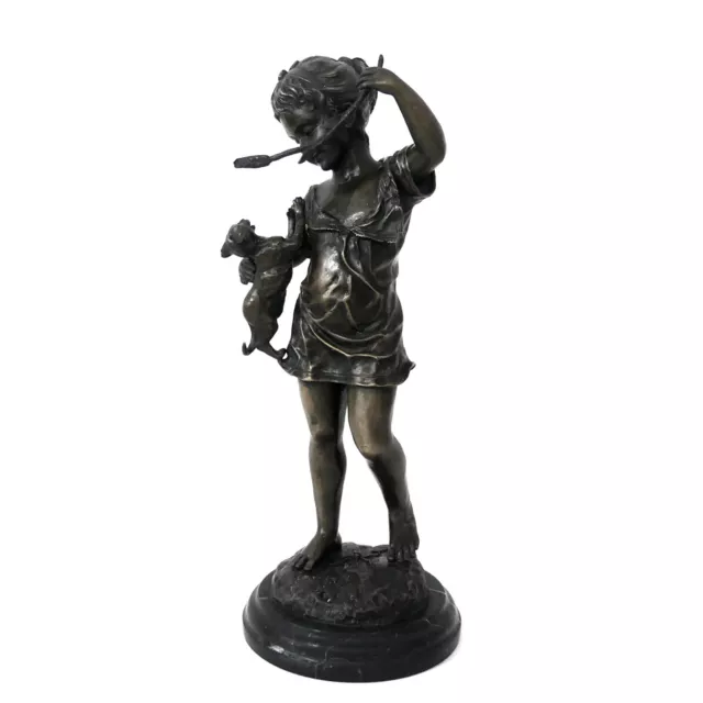 Antike Bronze-Figur auf Marmorsockel, Signiert Lapolte, Gießer-Stempel, Bronze G