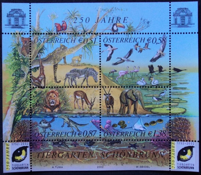 ÖSTERREICH -  Block 250 Jahre Tiergarten Schönbrunn Wien  2002 (Mi.Nr. 16)**