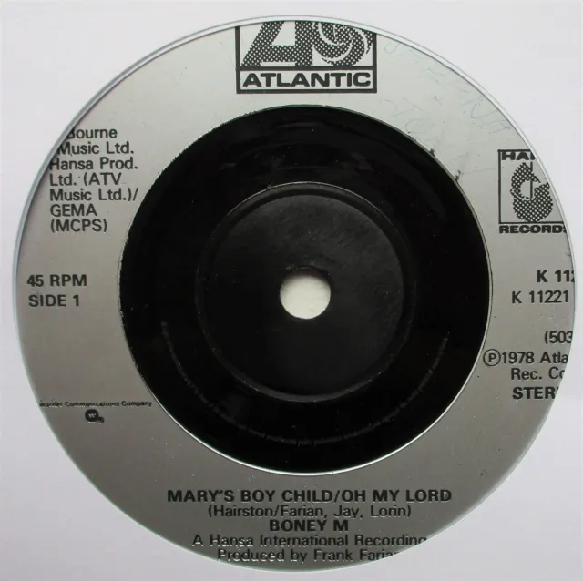 BONEY M - 7" UK 45 - Mary's Boy Child/Oh My Lord - 1978 - K 11221 - NWS - EX