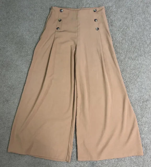 SHEIN WOMENS WIDE Leg Pants With Button Accents Size 12 Butterscotch  Colored $24.99 - PicClick