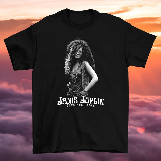 Janis Joplin Love And Peace Cotton Black Unisex S-5XL
