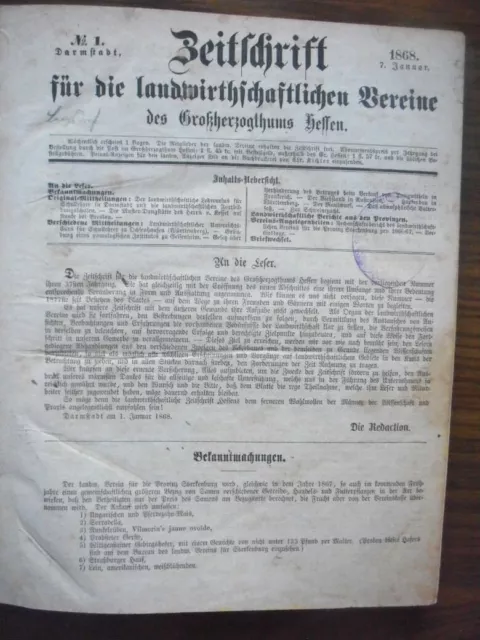 GROßHERZOGTUM HESSEN-LANDWIRTSCHAFTSGESCHICHTE 19. JHDT. VEREINS-JAHRESBAND 1868