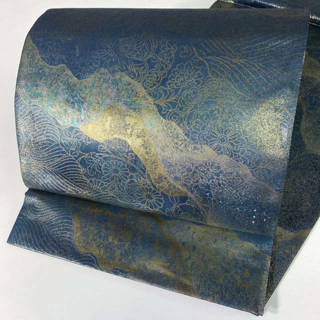 Fukuro Obi Flower Pattern Gold Thread Japanese Kimono Belt