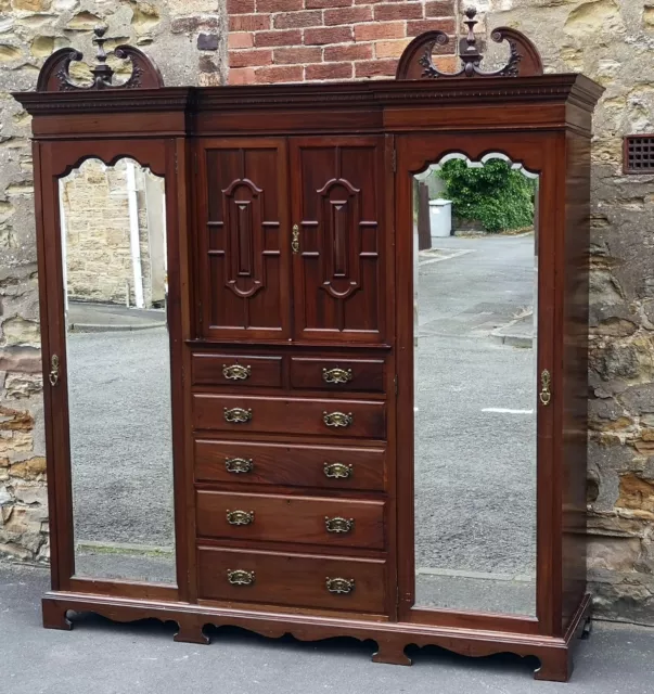 Large Edwardian Walnut Princess Combination Wardrobe