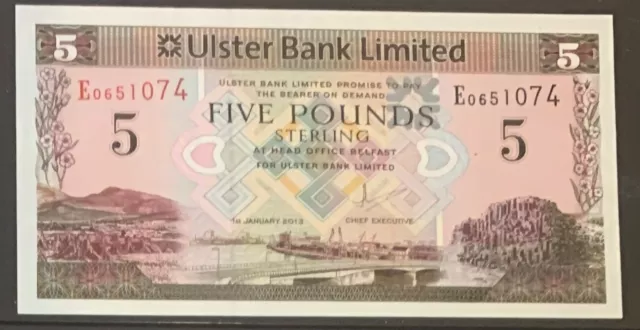 **Northern Ireland** **Ulster Bank Paper £5 Note** **Last Prefix** **Unc**