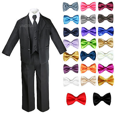Kids Teens Boys Black Formal Wedding Party Suits Tuxedo + Color Bow Tie sz 4T-20