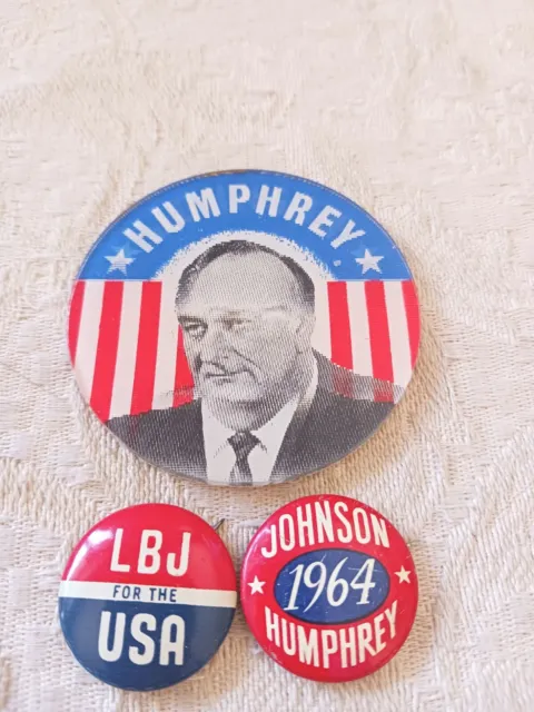 Lyndon Johnson LBJ for the USA Hubert Humphrey 1964 3 Campaign Pins Flasher