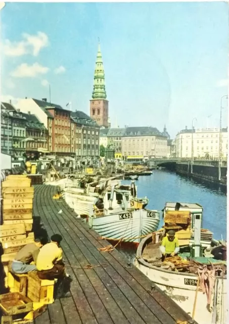 Copenhagen The Old Strand Fish Market St Nicholas Denmark Postcard POSTED VTG