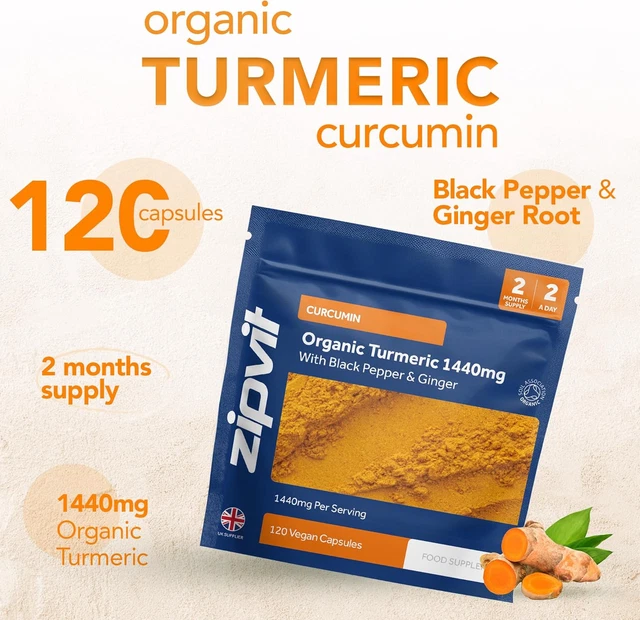 ORGANIC TURMERIC CURCUMIN 1440Mg with Organic Black Pepper and Ginger