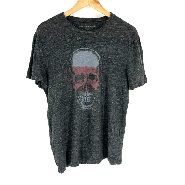 John Varvatos Star USA T Shirt Size Medium Men Gray Skull Linen Short Sleeve Tee