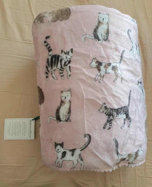 Brand new Morgan & Fitch soft throw blanket sherpa cute cat design great gift !