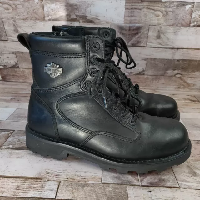 HARLEY-DAVIDSON Sz 9.5 Black Leather Motorcycle Boots Zipper Men’s Style 93074