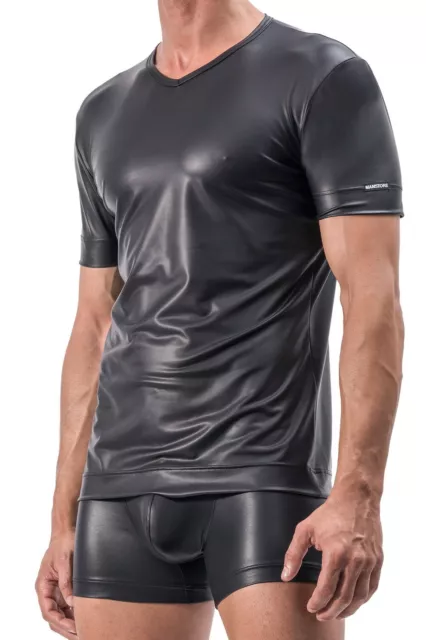 Manstore M510 collo a V nero t shirt top wetlook tè stretch top uomo