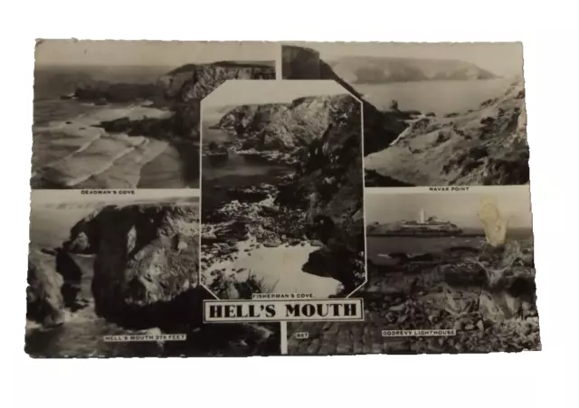 Hell's Mouth, Vintage echte Fotografie, Multiview Postkarte. Cornwall