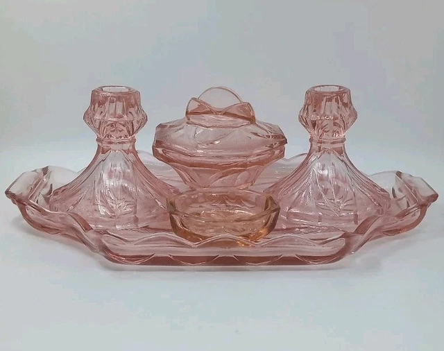 open lace back dress Pink Glass Vanity Set | Dressing Table | Retro Vintage Unique