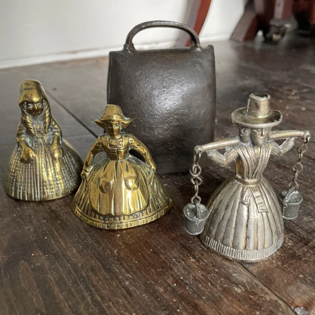 Job Lot/Bundle Vintage Brass Bells, MilkMaid & Clappers,Servant &Ladies, Cowbell