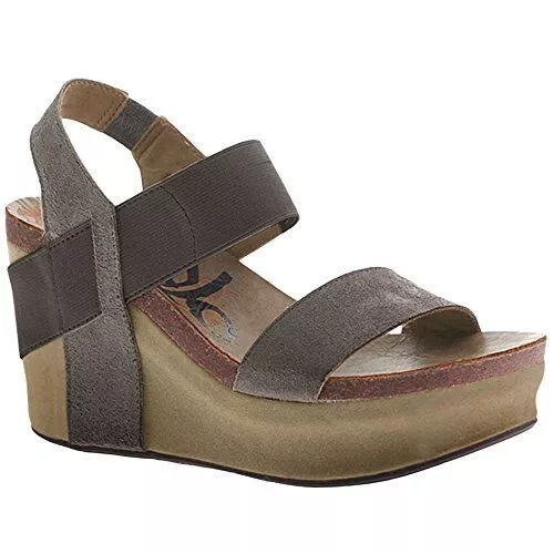 OTBT Bushnell Brown Leather Pewter Platform Wedge Sandals Womens Size 7.5M