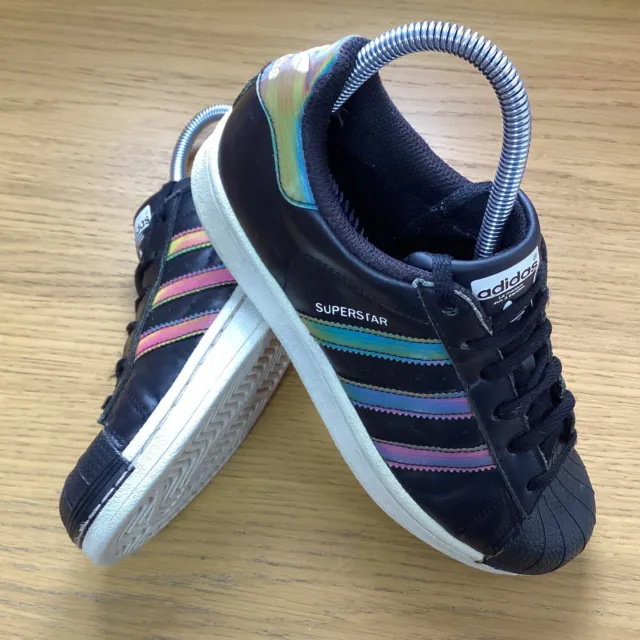 Ladies Girls Adidas Superstar Black Trainers Size Uk 3.5 (D33)