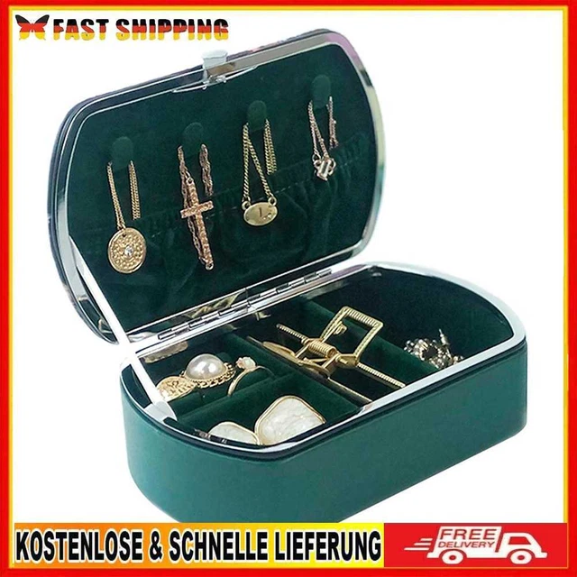 A/A Tragbare Schmuckbox aus PU-Leder für Reisen, Ohrringe, Halsketten, Ringe, Au
