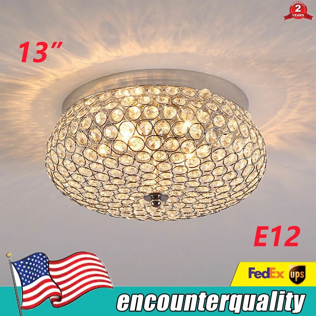 Modern Pendant Ceiling Light Chrome Finish Crystal LED Flush Mount Lighting LAMP